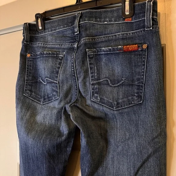 7 FOR ALL MANKIND | Midrise Women’s Distressed Slim Straight Blue Jeans Size 28 - Picture 4 of 11